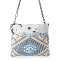 Myra Tufts Pattern Woven Hairon Crossbody â€“ Tribal Geometric Print with Leather Strap and Studded Accents