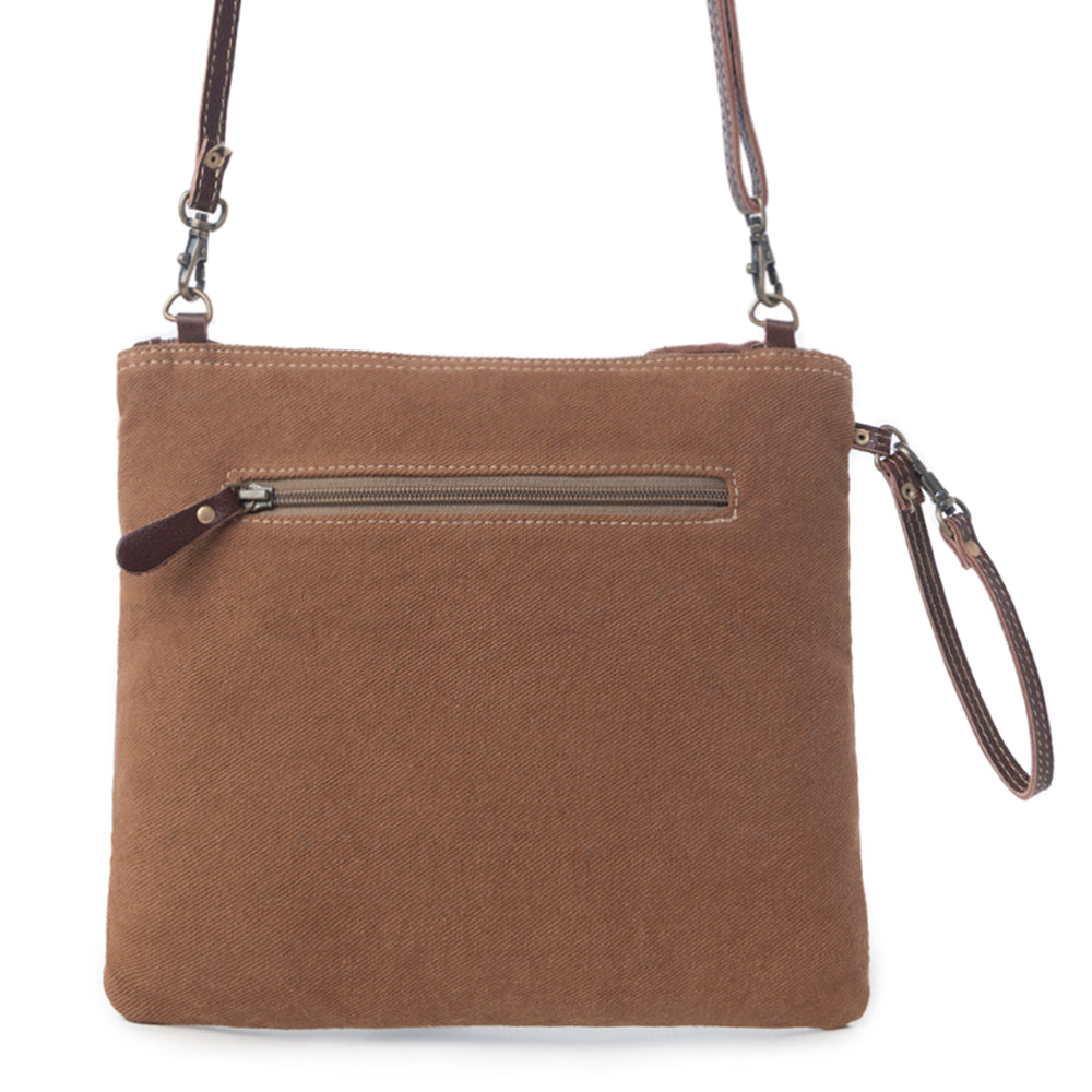 Myra Blue Isle Embossed Leather Crossbody Bag for Women Small Size Western Sling with Hairon Accents