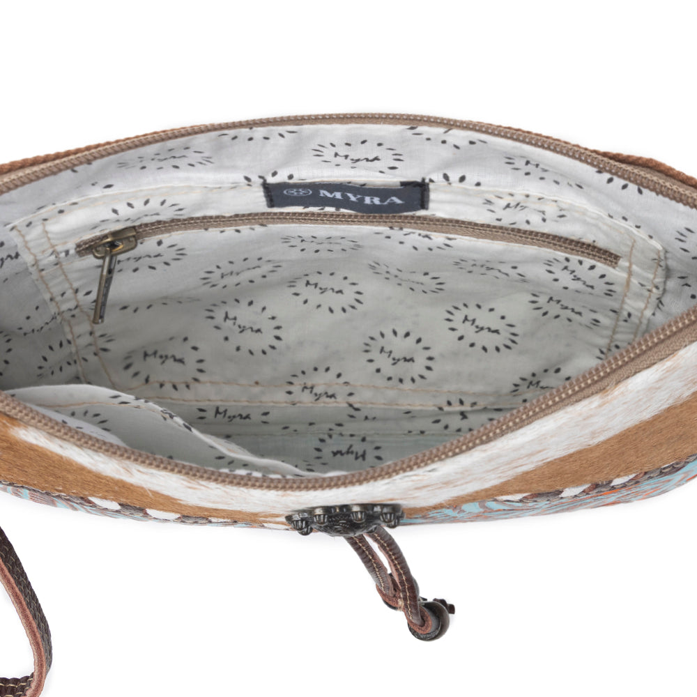 Myra Blue Isle Embossed Leather Crossbody Bag for Women Small Size Western Sling with Hairon Accents