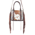 Myra Maia Hairon Leather Concealed Carry Bag for Women – Tooled Leather Panels, Fringed Sides, Dual Straps for Easy Carry