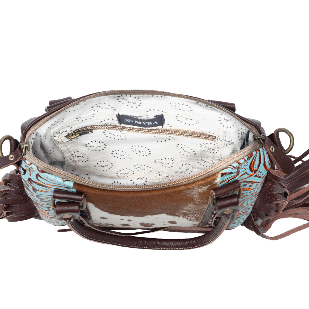 Myra Maia Hairon Leather Concealed Carry Bag for Women – Tooled Leather Panels, Fringed Sides, Dual Straps for Easy Carry