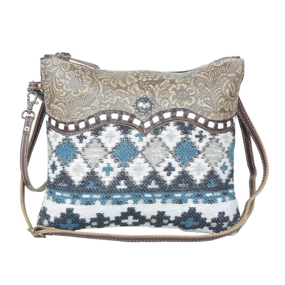 Myra Tincture Embossed Leather Crossbody Bag for Women Aztec Pattern, Adjustable Strap for Rodeo Style