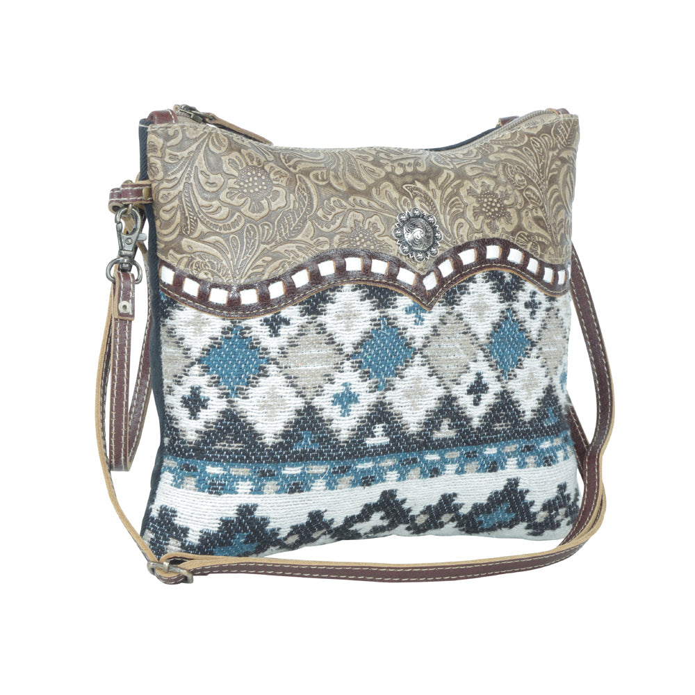 Myra Tincture Embossed Leather Crossbody Bag for Women Aztec Pattern, Adjustable Strap for Rodeo Style