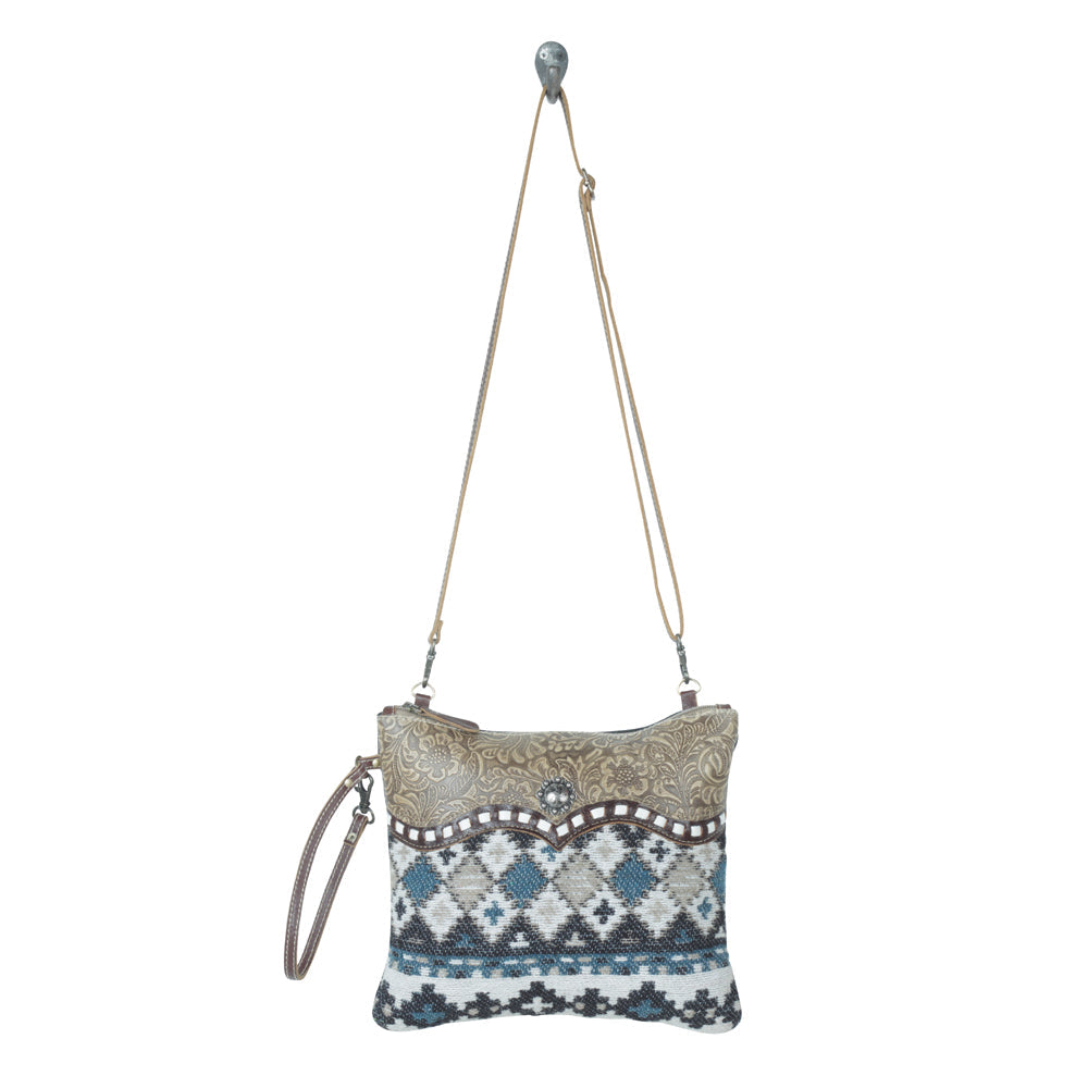 Myra Tincture Embossed Leather Crossbody Bag for Women Aztec Pattern, Adjustable Strap for Rodeo Style