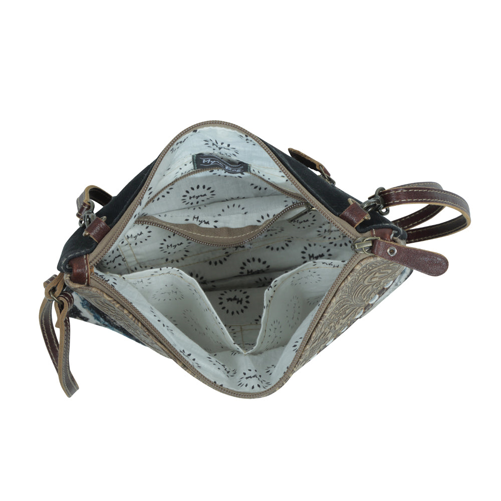 Myra Tincture Embossed Leather Crossbody Bag for Women Aztec Pattern, Adjustable Strap for Rodeo Style