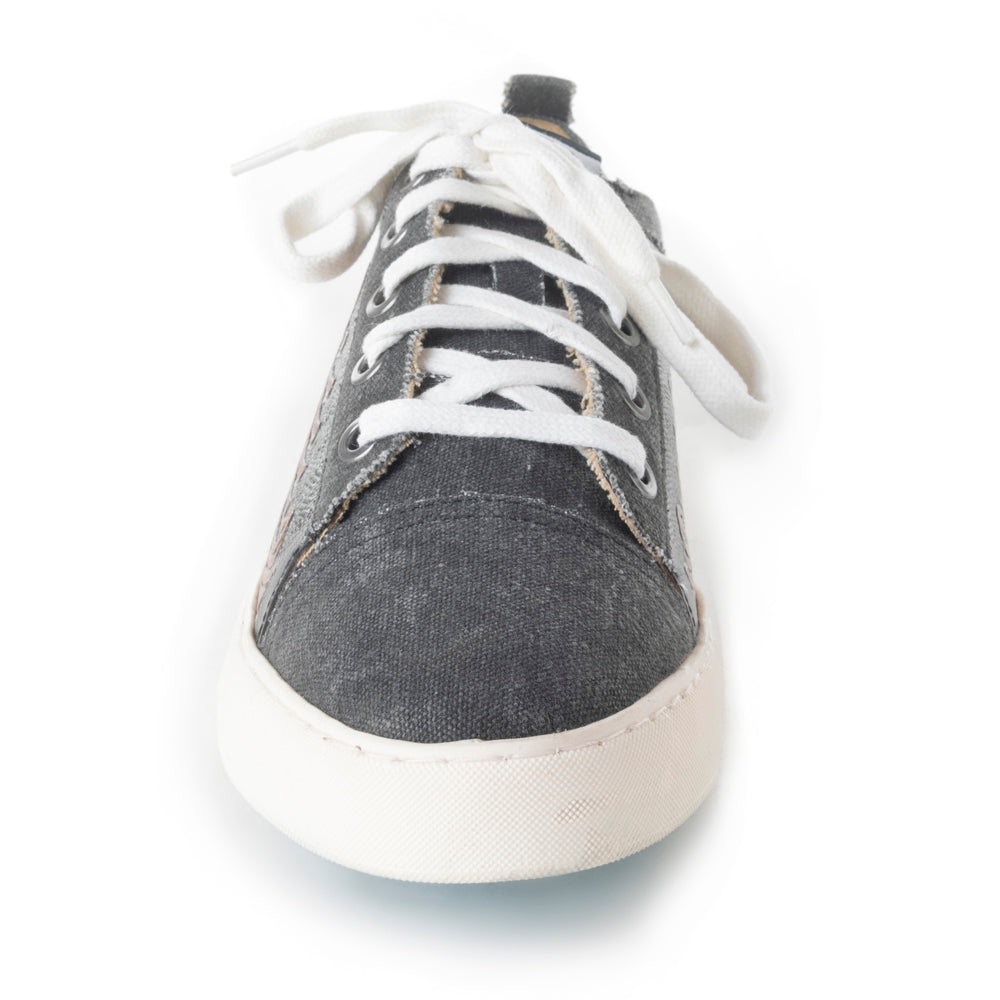 Myra Limited Edition Leather Sneakers for Women - Hand-Tooled Western Lace-Up Shoes with Textured Finish for Everyday Style