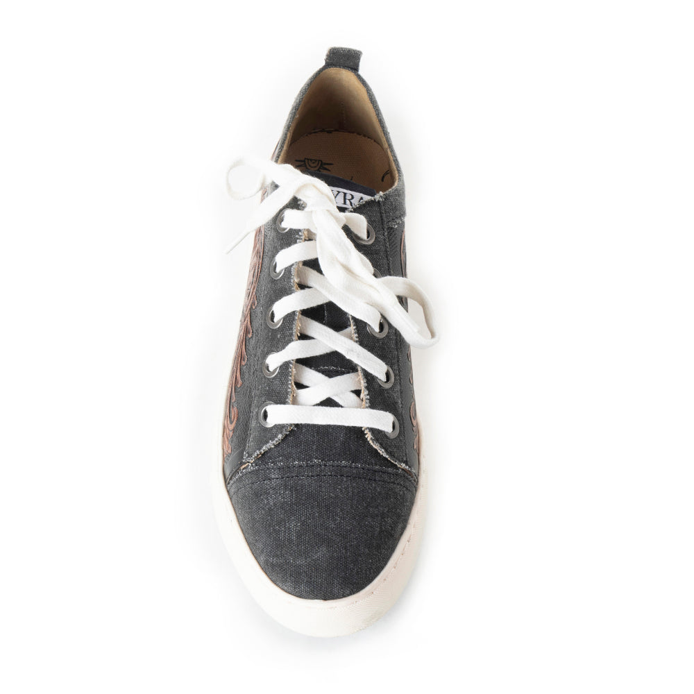 Myra Limited Edition Leather Sneakers for Women - Hand-Tooled Western Lace-Up Shoes with Textured Finish for Everyday Style