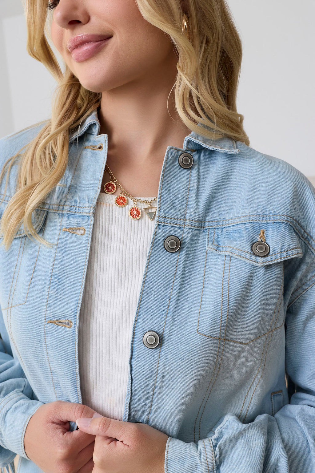 Cassie Fringed Light Wash Denim Jacket