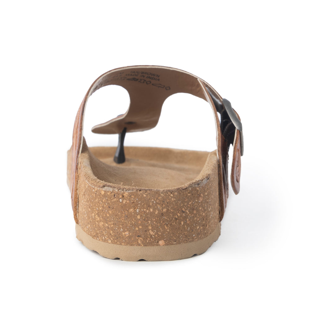 Myra Crockler Handtooled Leather Sandals for Women â€“ Adjustable Western Straps with Comfortable Cork Sole and Engraved Floral Pattern