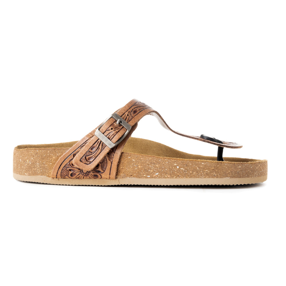 Myra Grashius Leather Slip-on Flats for Women - Handtooled Casual Sandals with Western Flair
