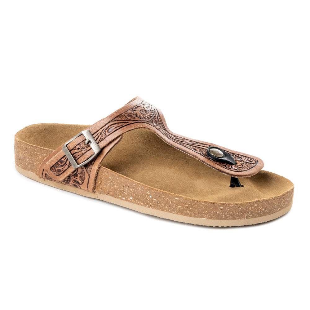 Myra Grashius Leather Slip-on Flats for Women - Handtooled Casual Sandals with Western Flair