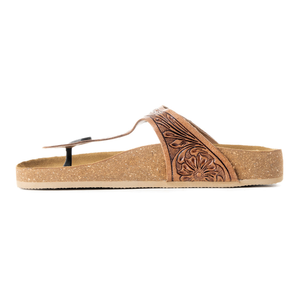 Myra Grashius Leather Slip-on Flats for Women - Handtooled Casual Sandals with Western Flair