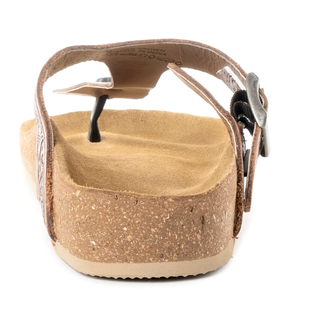 Myra Grashius Leather Slip-on Flats for Women - Handtooled Casual Sandals with Western Flair