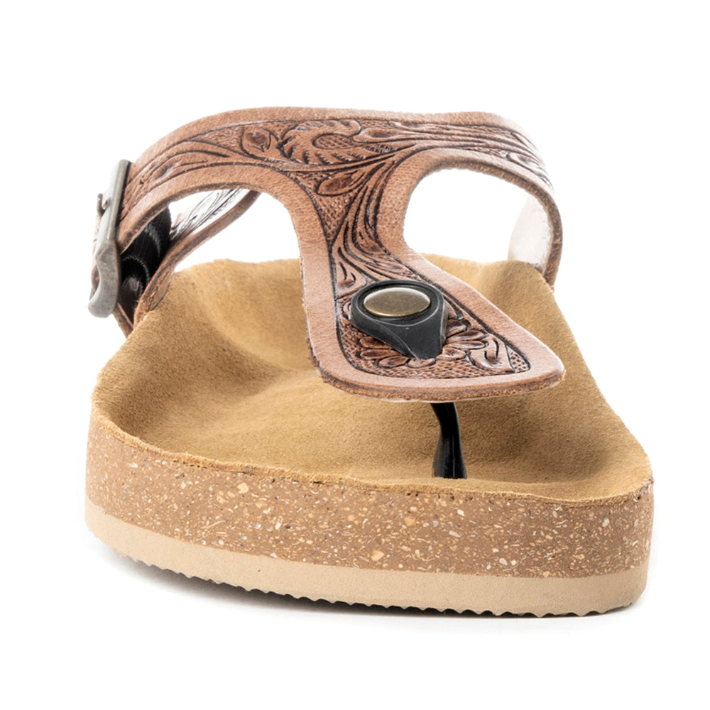Myra Grashius Leather Slip-on Flats for Women - Handtooled Casual Sandals with Western Flair