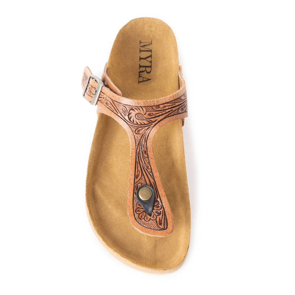 Myra Grashius Leather Slip-on Flats for Women - Handtooled Casual Sandals with Western Flair