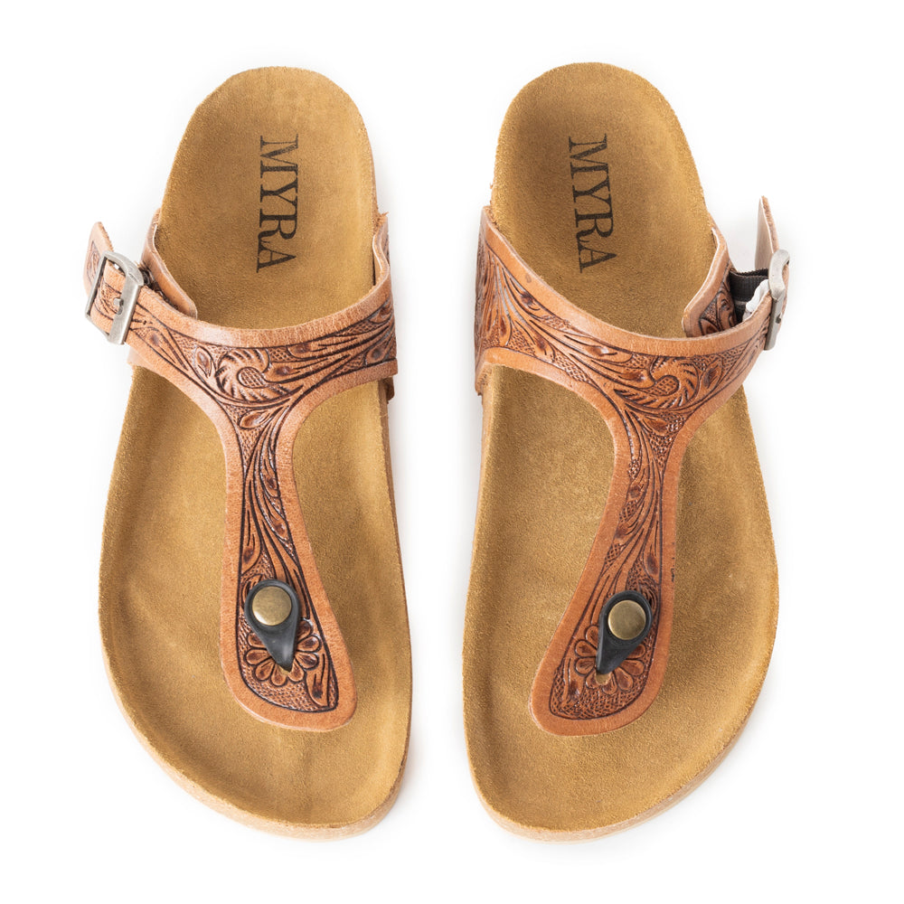 Myra Grashius Leather Slip-on Flats for Women - Handtooled Casual Sandals with Western Flair