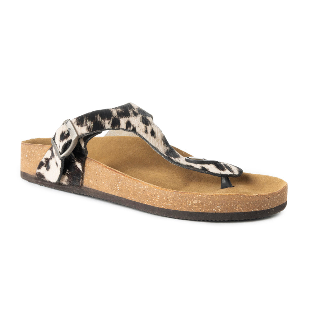 Myra Chino Hairon Leather Sandals for Women â€“ Western Toe Loop Flats with Cork Sole for Comfortable Wear