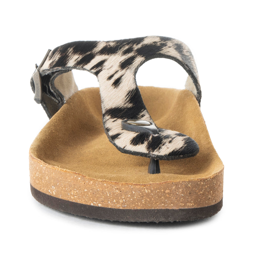 Myra Chino Hairon Leather Sandals for Women â€“ Western Toe Loop Flats with Cork Sole for Comfortable Wear