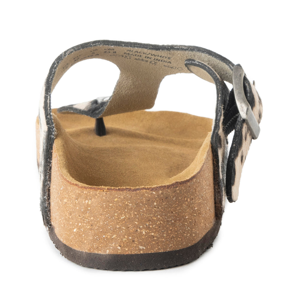 Myra Chino Hairon Leather Sandals for Women â€“ Western Toe Loop Flats with Cork Sole for Comfortable Wear