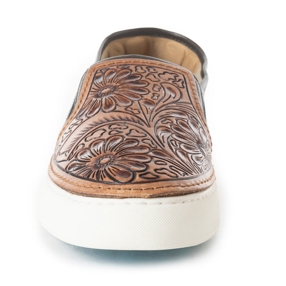 Myra Argun Western Handtooled Hairon Sneakers – Western Floral Slip-On Shoes for Women with Leather Accents