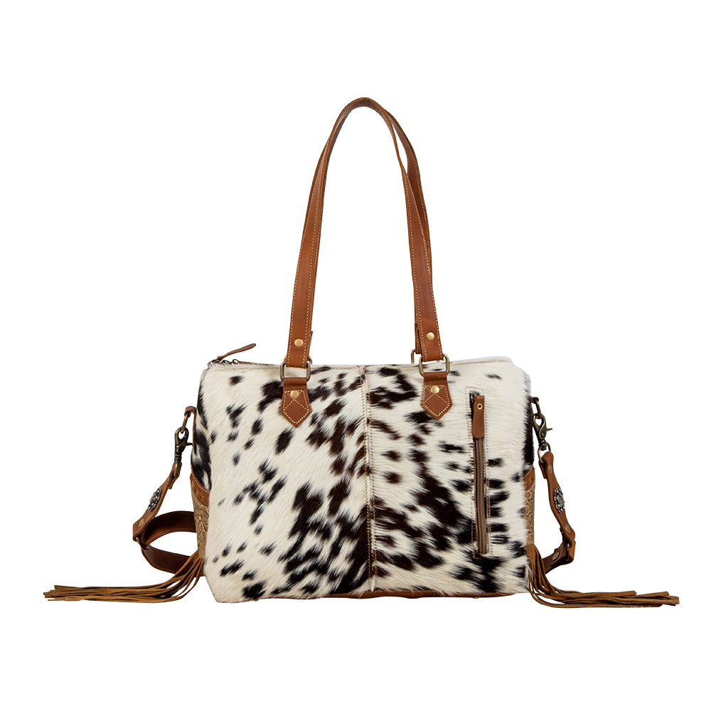 Myra Laredo Concealed Carry Bag - Hand-Stitched Hair-On Leather Satchel with Embossed Detailing and Western Fringe Design