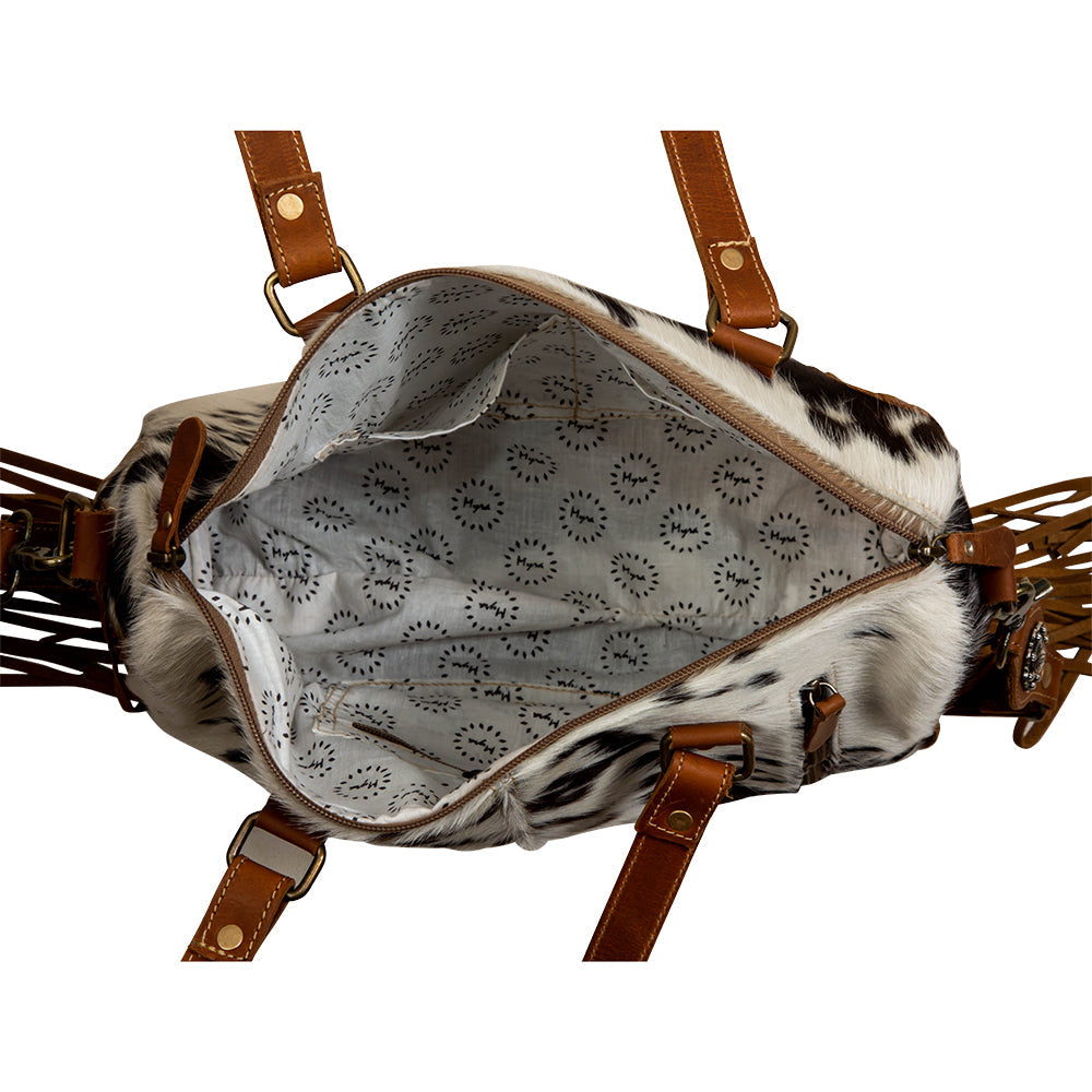 Myra Laredo Concealed Carry Bag - Hand-Stitched Hair-On Leather Satchel with Embossed Detailing and Western Fringe Design