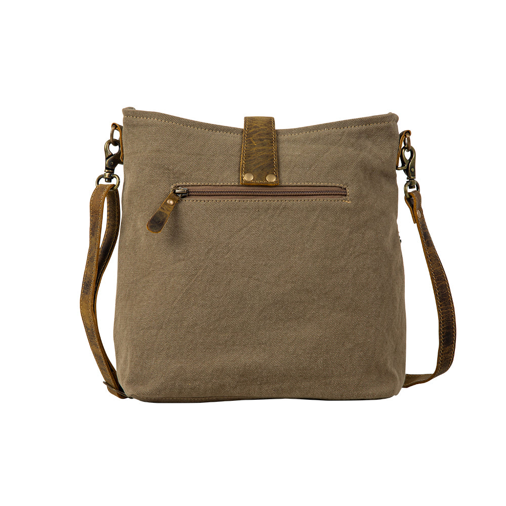 Myra Sand Weaver Shoulder Bag for Women â€“ Rustic Brown Leather, Jacquard Geometric Print, Turquoise Stone Snap for Ranch Chic