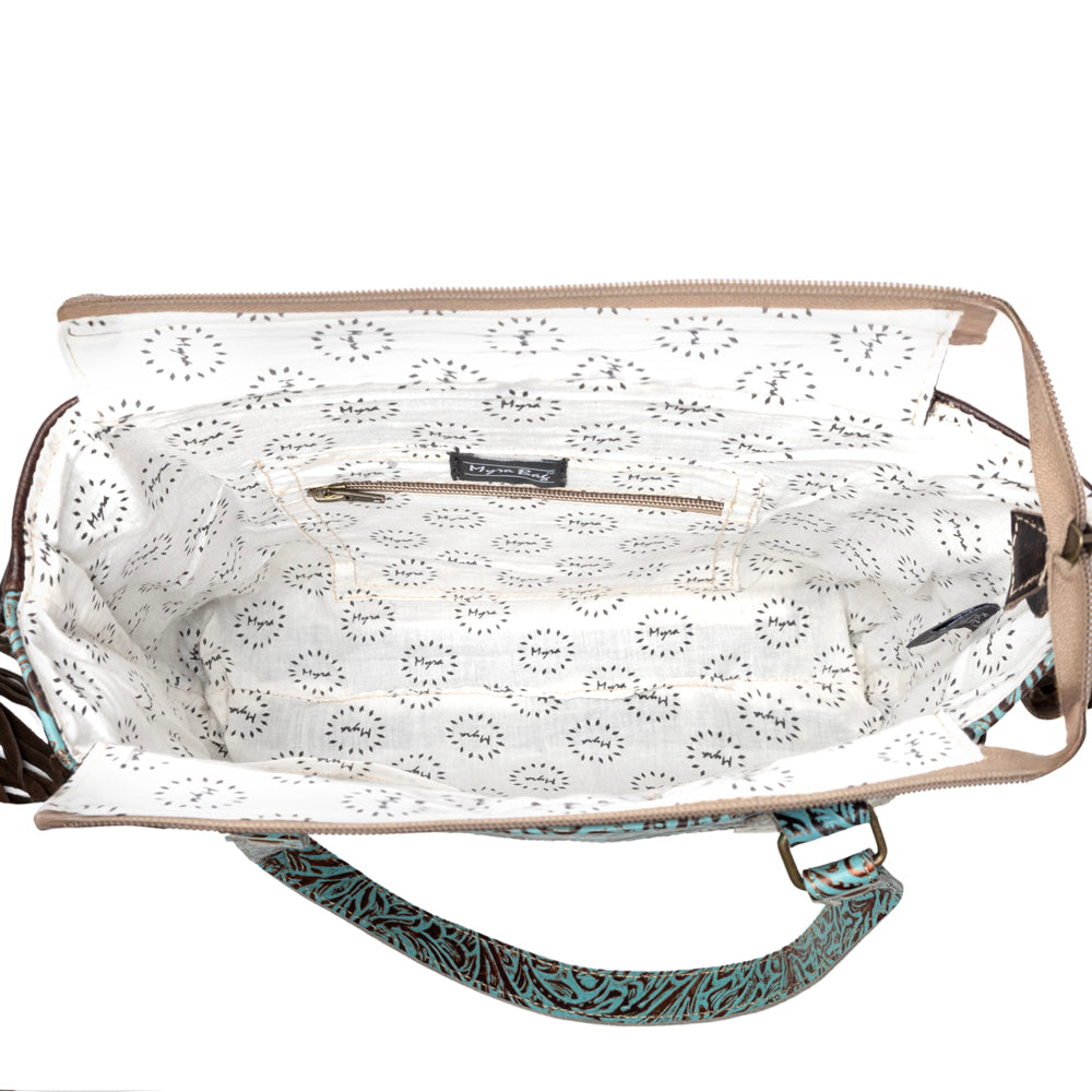Turquoise Zapata Leather & Hairon Bag.