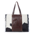 Myra Rosalinda Cross Stitched Hairon Leather Weekender Bag - Spacious Travel Tote with Stitch Trim and Durable Shoulder Straps