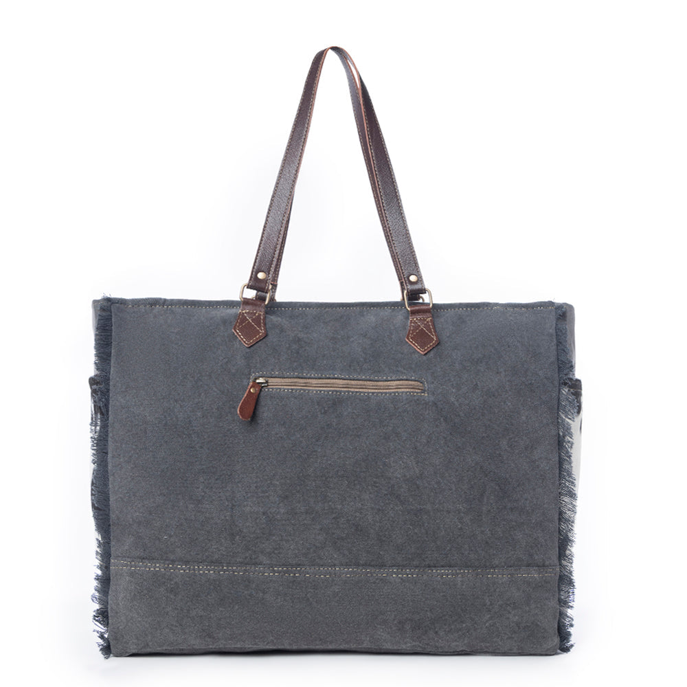 Myra Rosalinda Cross Stitched Hairon Leather Weekender Bag - Spacious Travel Tote with Stitch Trim and Durable Shoulder Straps
