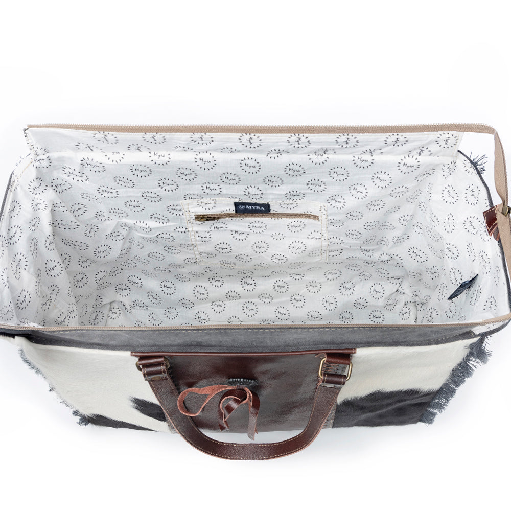 Myra Rosalinda Cross Stitched Hairon Leather Weekender Bag - Spacious Travel Tote with Stitch Trim and Durable Shoulder Straps