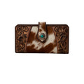 Myra Roscoe Ridge Hairon Leather Wallet for Women Handtooled Trim, Turquoise Stone Button for Ranch-Ready Style