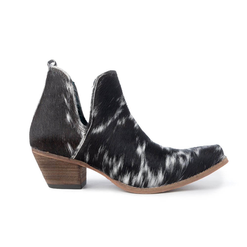 Sunset Bloom Split-Top Hair-On Hide Boots In Black & White