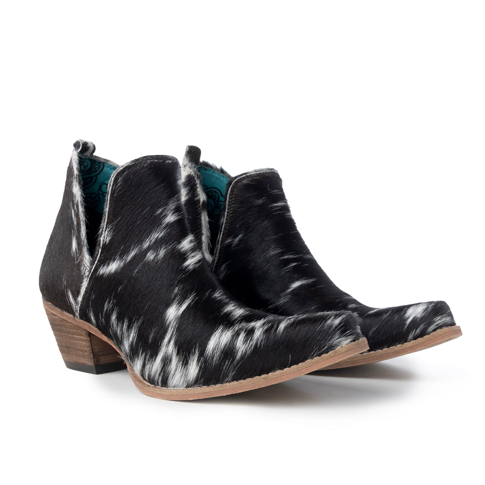 Sunset Bloom Split-Top Hair-On Hide Boots In Black & White