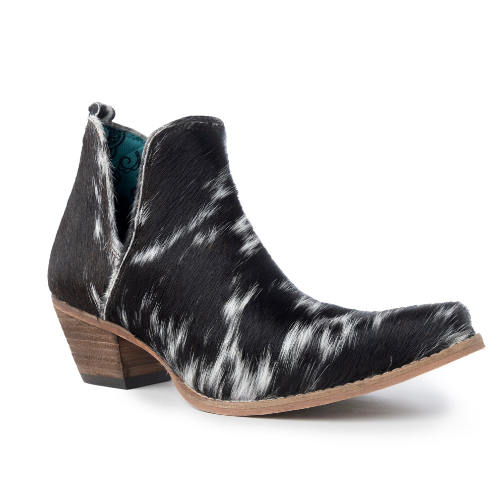 Sunset Bloom Split-Top Hair-On Hide Boots In Black & White