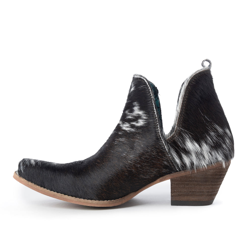 Sunset Bloom Split-Top Hair-On Hide Boots In Black & White