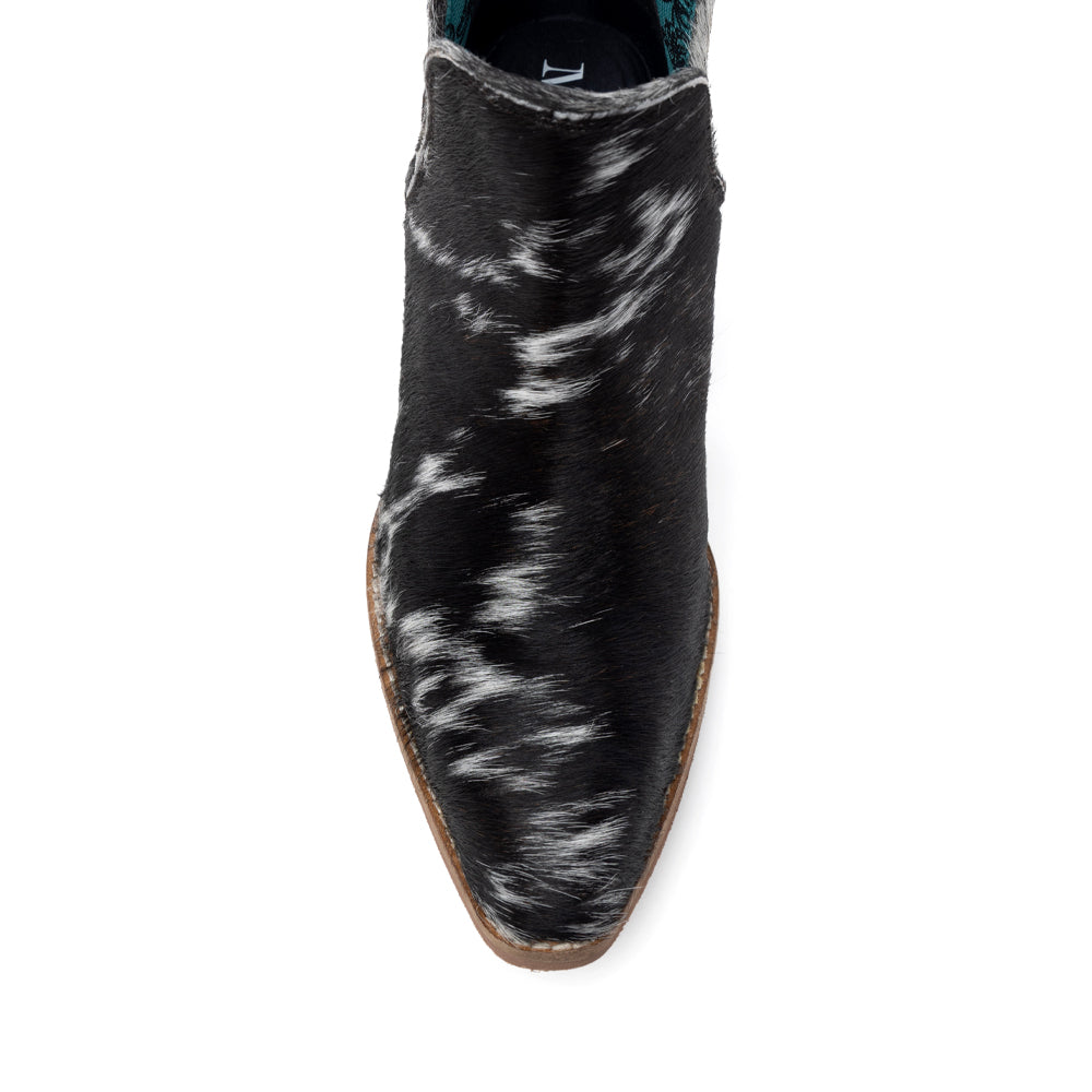 Sunset Bloom Split-Top Hair-On Hide Boots In Black & White