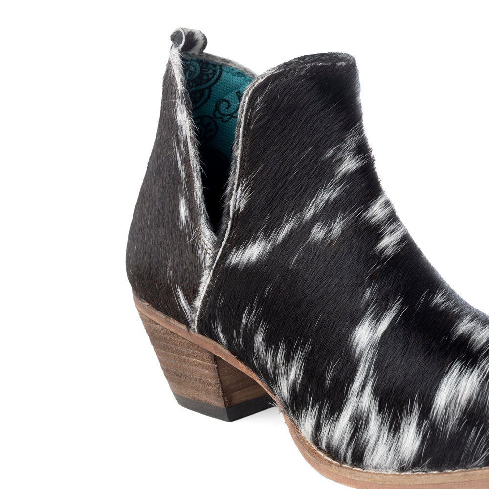 Sunset Bloom Split-Top Hair-On Hide Boots In Black & White