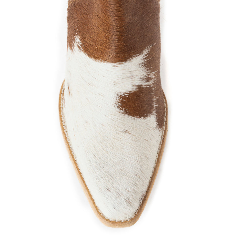Myra Sunset Bloom Hairon Boots for Women - Split-Top Mid Heels with Pointed Toe Design for Bold Rodeo Escapades