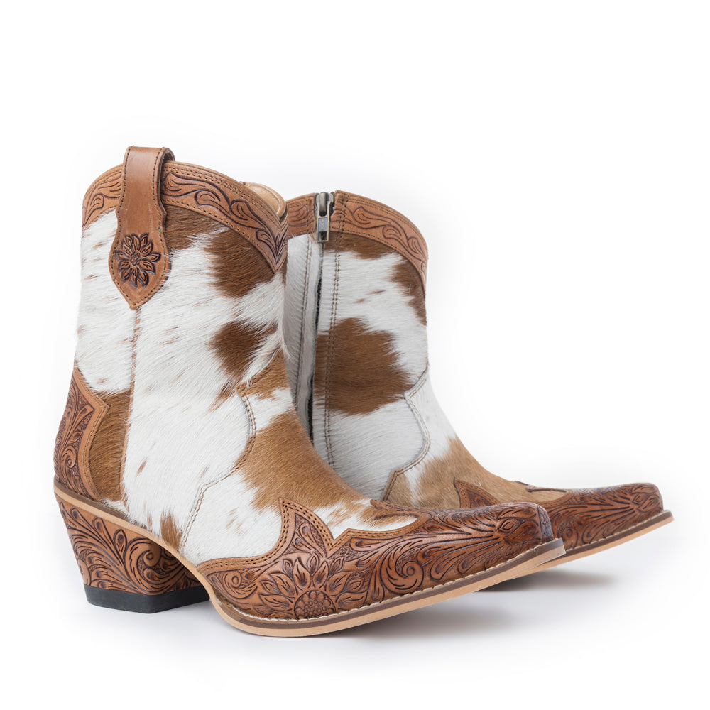Georgia Trail Hair-on Hide & Hand-tooled Leather Boots