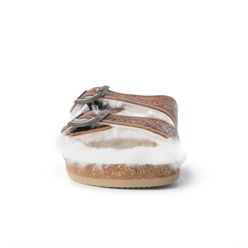 Prairie Winds Hand-tooled Fur Comfort Leather Sandals