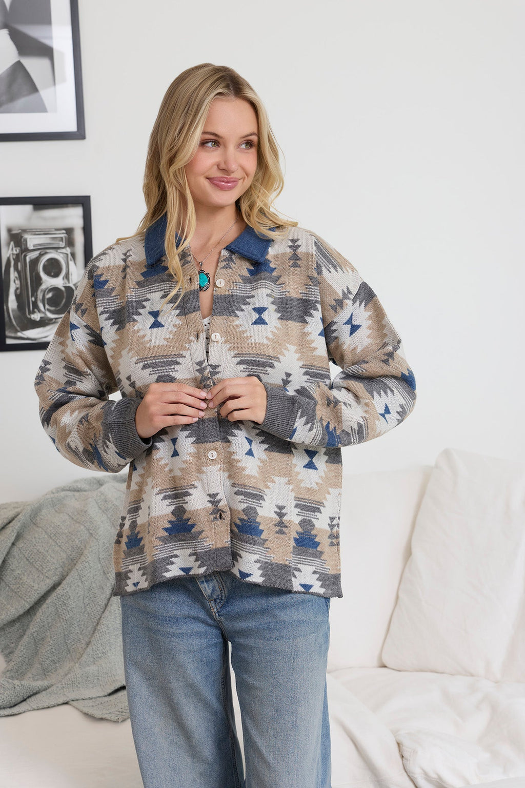 Raign Button Front Shacket Sweater