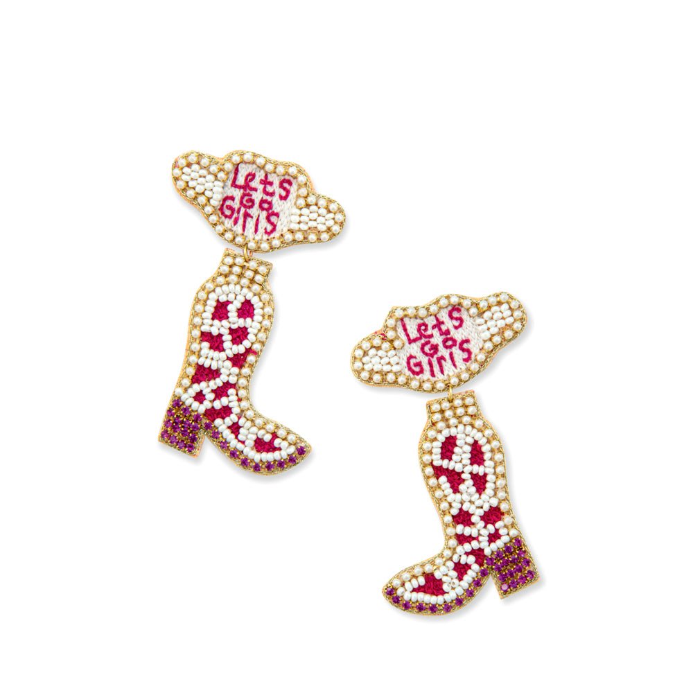 Letâ€™s Go Girls Beaded Boot Earrings