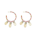 Shore Treasures Woven, Beaded Earrings With Cowrie Shell  Charms