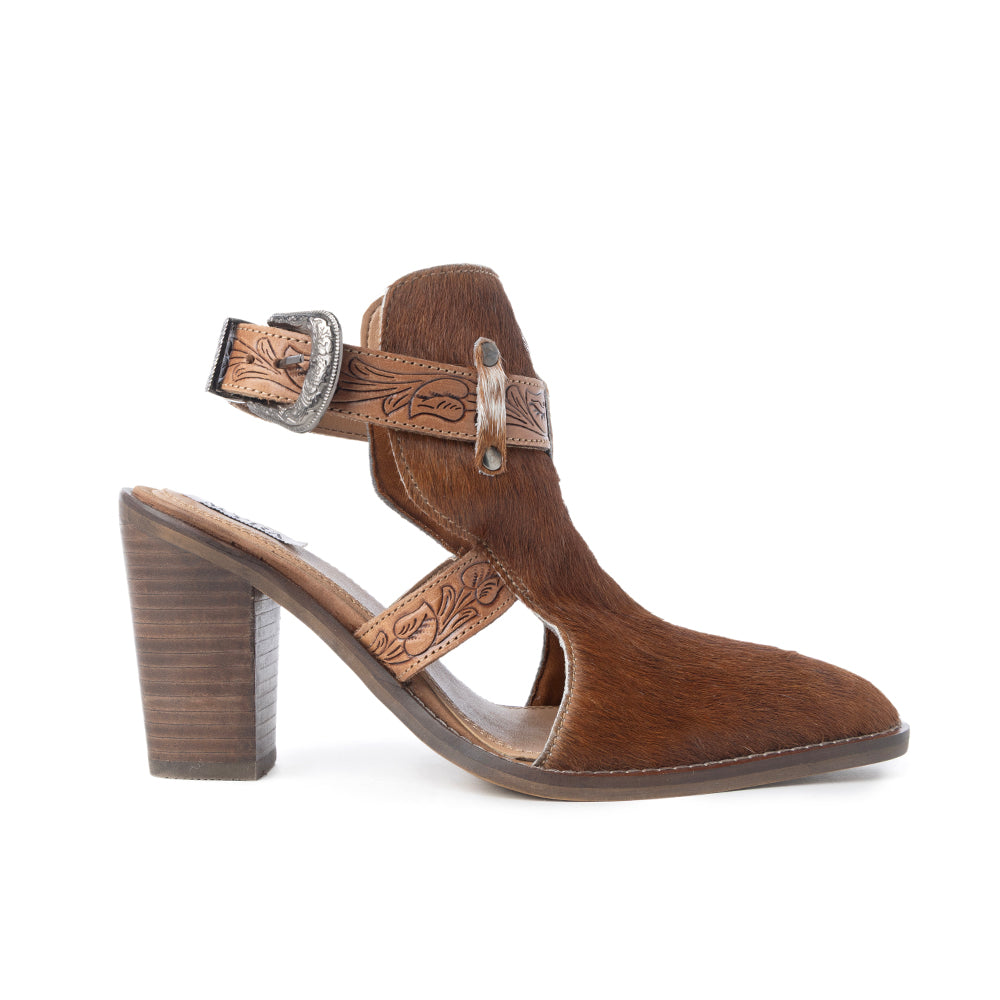 Myra Cora Jo Hairon Leather Boots - Pointed Toe, Block Heel Ankle Boots with Handtooled Buckle Accents for Cowgirl Escapades