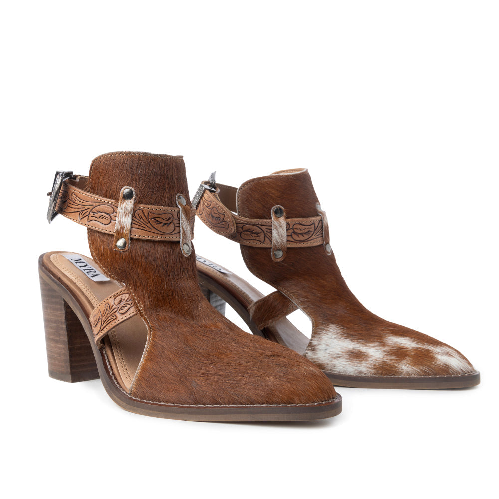 Myra Cora Jo Hairon Leather Boots - Pointed Toe, Block Heel Ankle Boots with Handtooled Buckle Accents for Cowgirl Escapades