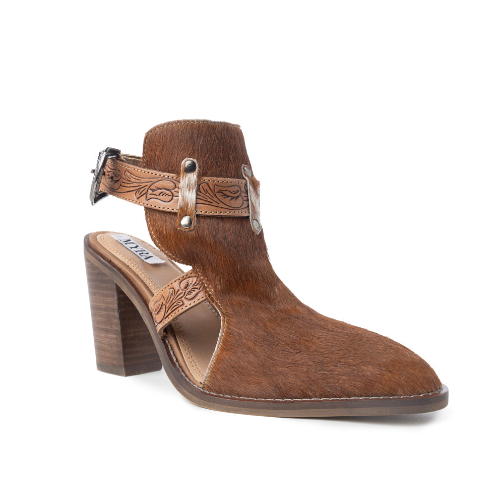 Myra Cora Jo Hairon Leather Boots - Pointed Toe, Block Heel Ankle Boots with Handtooled Buckle Accents for Cowgirl Escapades
