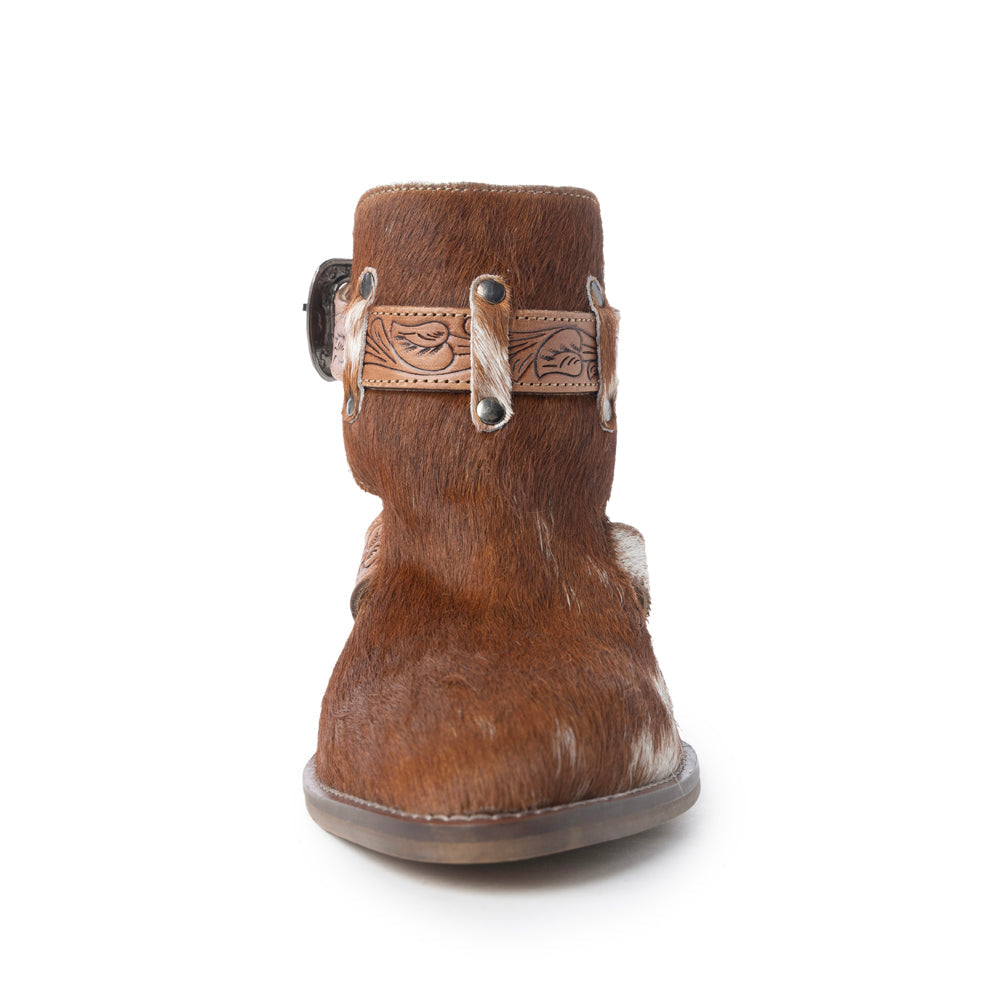 Myra Cora Jo Hairon Leather Boots - Pointed Toe, Block Heel Ankle Boots with Handtooled Buckle Accents for Cowgirl Escapades