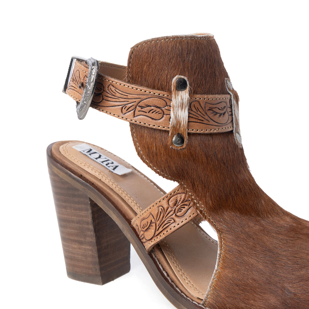 Myra Cora Jo Hairon Leather Boots - Pointed Toe, Block Heel Ankle Boots with Handtooled Buckle Accents for Cowgirl Escapades