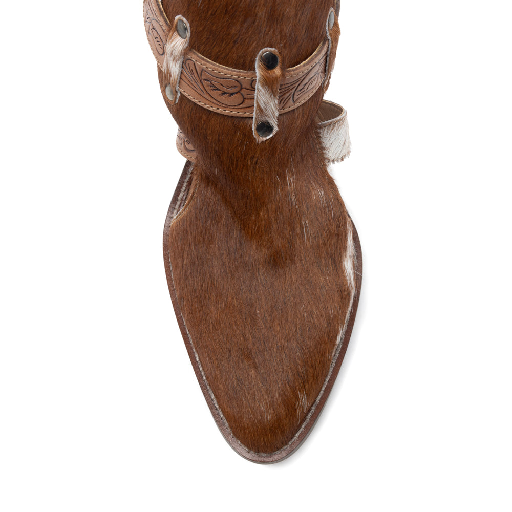 Myra Cora Jo Hairon Leather Boots - Pointed Toe, Block Heel Ankle Boots with Handtooled Buckle Accents for Cowgirl Escapades